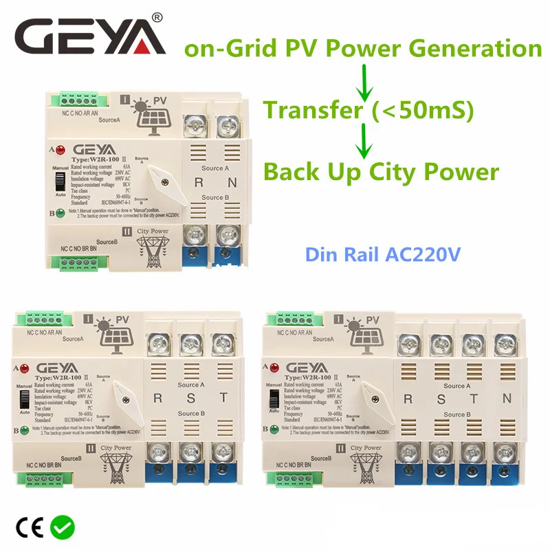 Din Rail Circuit Breaker - GEYA 온그리드 태양광 자동 전환 스위치